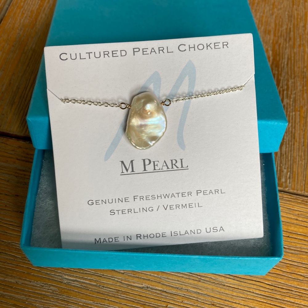 M Pearl cultured pearl choker, 17” sterling silver